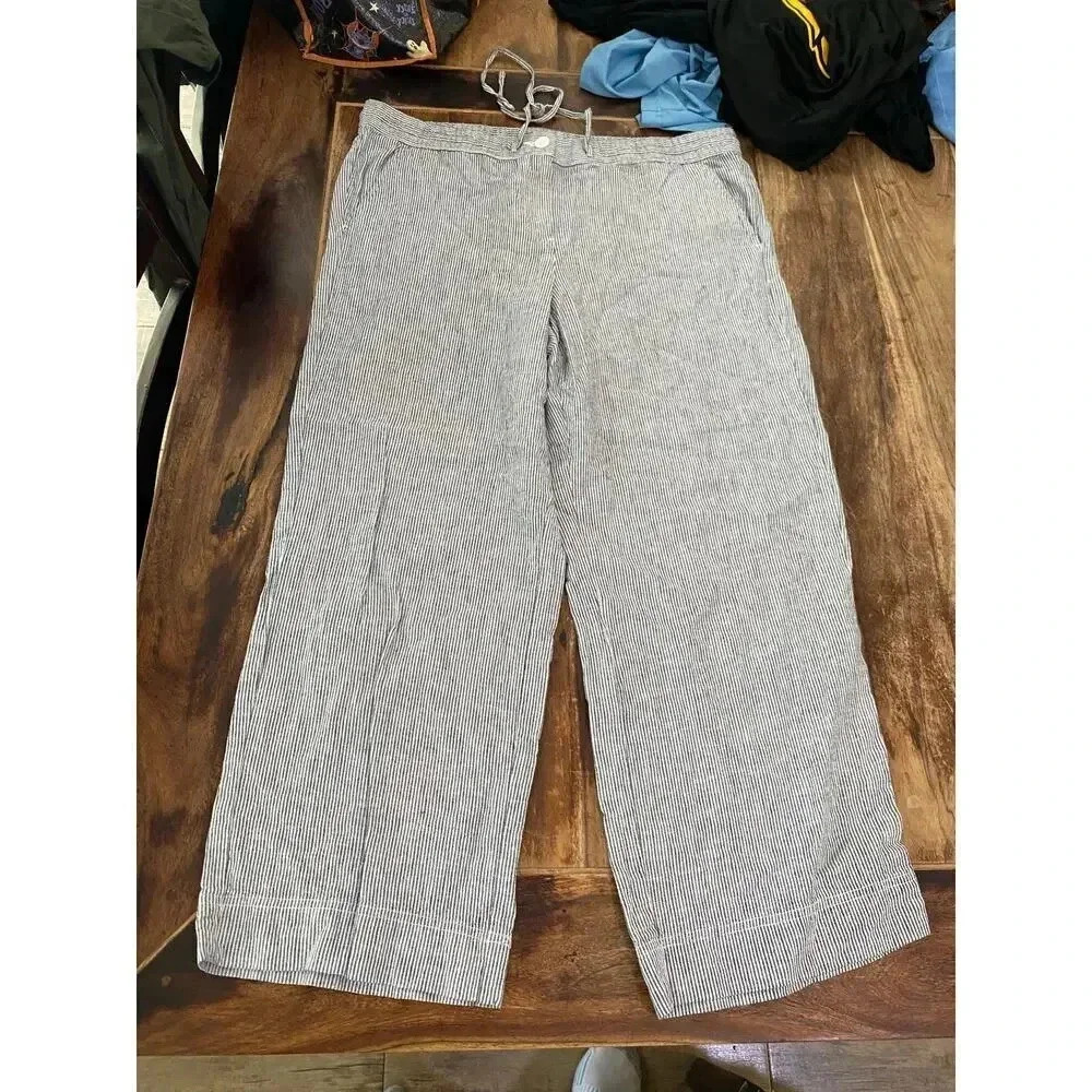TALBOTS Blue & White Pin Stripe Wide Leg Casual Pants Size 16P